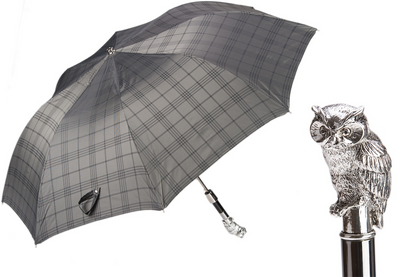 Folding Automatic Umbrella – Silver Owl Handle | Handmade Italian Rain Umbrella