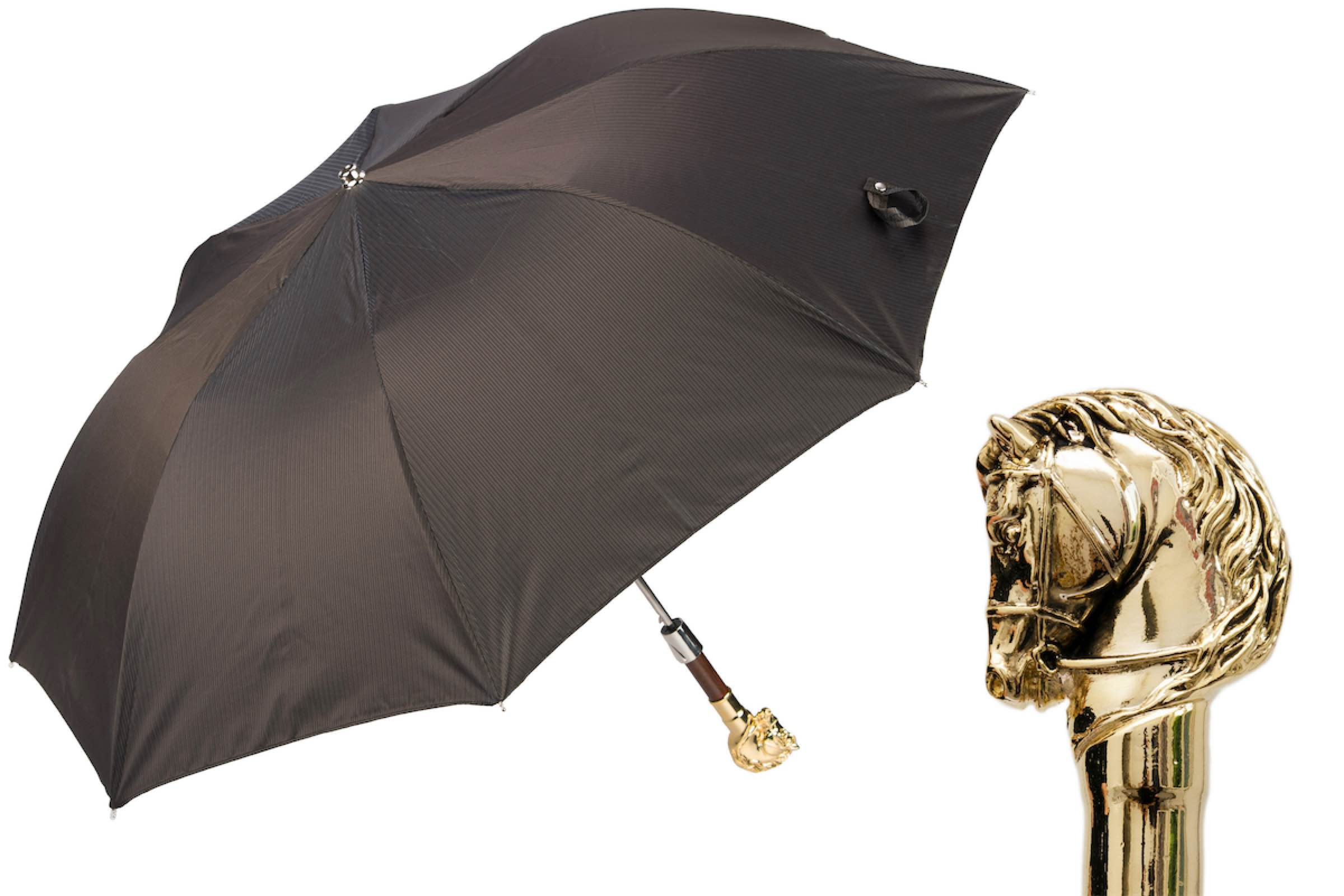 Folding Automatic Umbrella – Golden Horse Italian Handmade Metal Handle Rain Gear