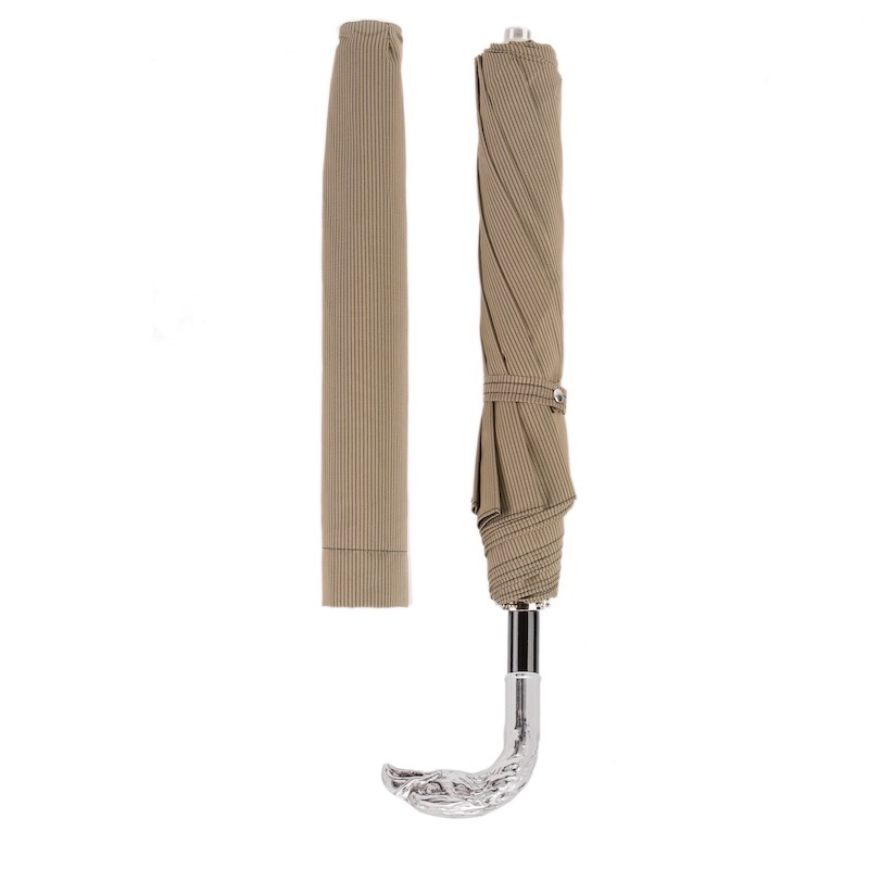 Folding Automatic Umbrella – Silver Eagle Handle | Handmade Italian Rain Gear