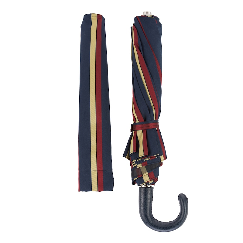 Folding Umbrella – Striped Automatic Rain Umbrella with Leather Handle | Italian Handmade