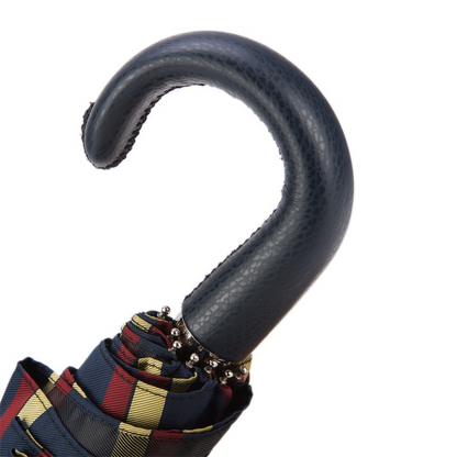 Folding Umbrella – Striped Automatic Rain Umbrella with Leather Handle | Italian Handmade