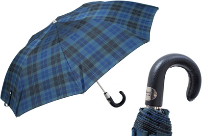 Tartan Folding Umbrella – Automatic Opening | Leather Handle | Durable Polyester Canopy