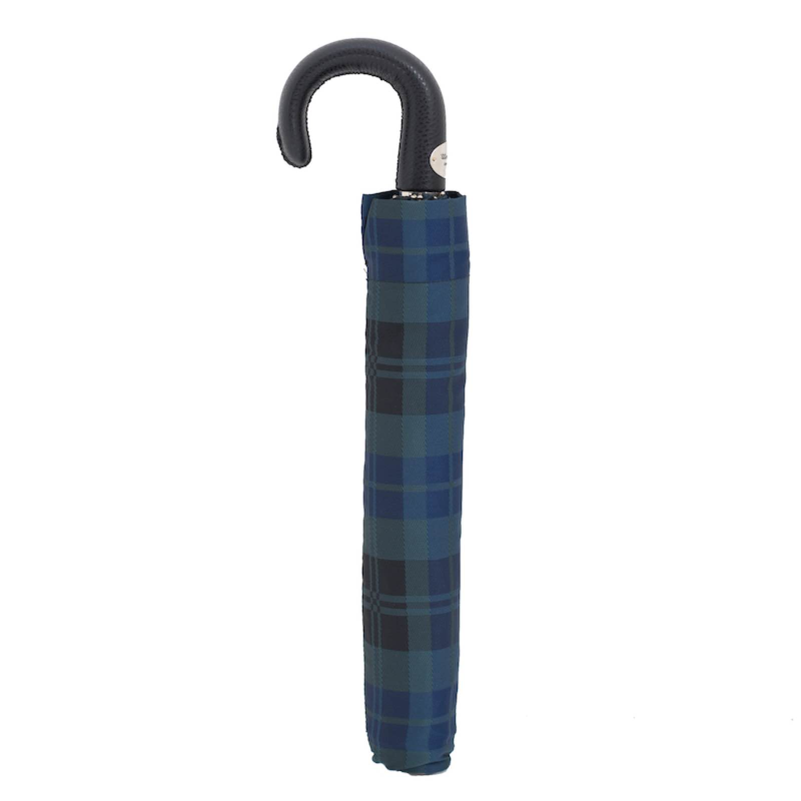 Tartan Folding Umbrella – Automatic Opening | Leather Handle | Durable Polyester Canopy