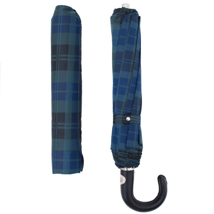 Tartan Folding Umbrella – Automatic Opening | Leather Handle | Durable Polyester Canopy