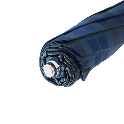 Tartan Folding Umbrella – Automatic Opening | Leather Handle | Durable Polyester Canopy