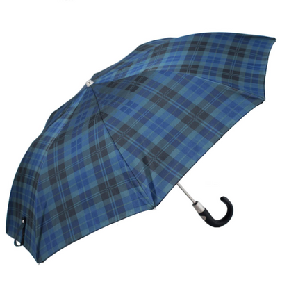 Tartan Folding Umbrella – Automatic Opening | Leather Handle | Durable Polyester Canopy
