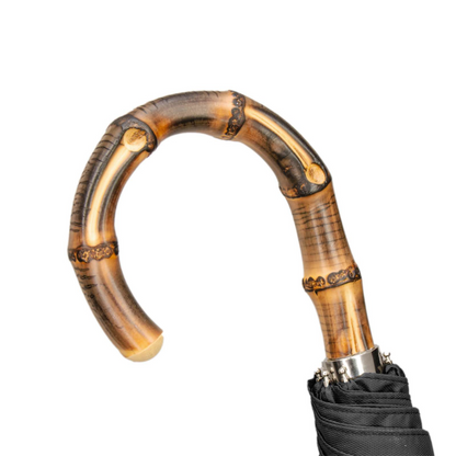 Folding Black Umbrella – Automatic Open | Whangee Handle | Compact Travel Rain Shield