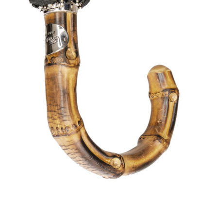 Folding Black Umbrella – Automatic Open | Whangee Handle | Compact Travel Rain Shield