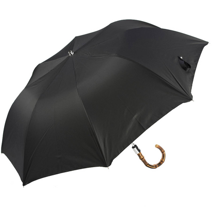 Folding Black Umbrella – Automatic Open | Whangee Handle | Compact Travel Rain Shield