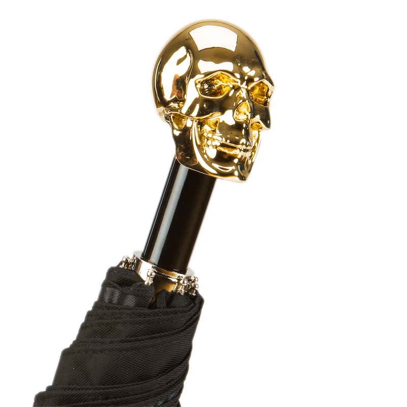 Gold Skull Umbrella – Folding Automatic Handmade Umbrella Italy With Gilt Resin Handle