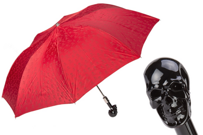 Red Folding Umbrella – Automatic Opening, Carbon Skull Handle, Waterproof Rain Shield