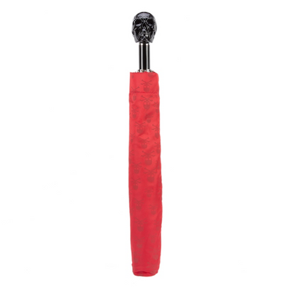 Red Folding Umbrella – Automatic Opening, Carbon Skull Handle, Waterproof Rain Shield