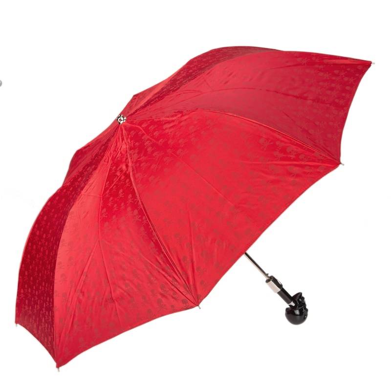 Red Folding Umbrella – Automatic Opening, Carbon Skull Handle, Waterproof Rain Shield