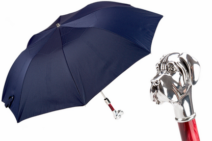 Folding Automatic Umbrella – Polka Dot Labrador Design | Italian Luxury, Silver Handle