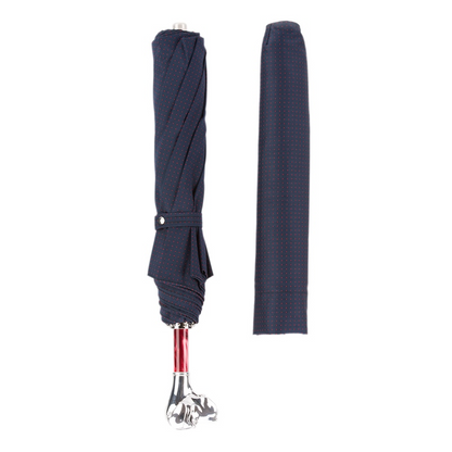 Folding Automatic Umbrella – Polka Dot Labrador Design | Italian Luxury, Silver Handle