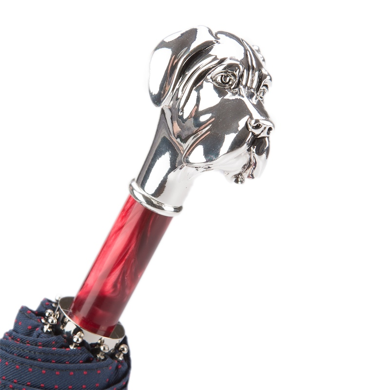 Folding Automatic Umbrella – Polka Dot Labrador Design | Italian Luxury, Silver Handle