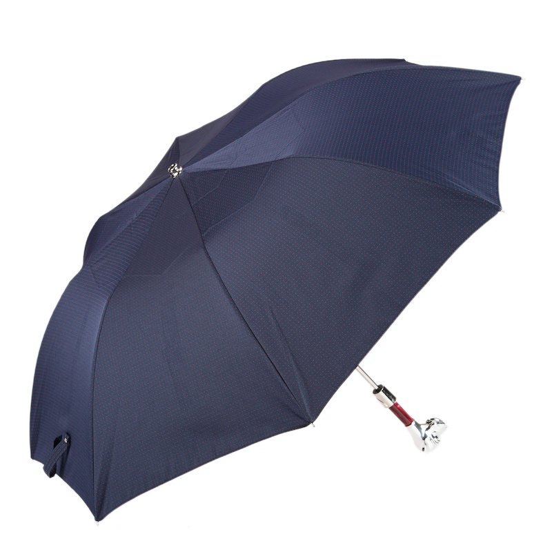 Folding Automatic Umbrella – Polka Dot Labrador Design | Italian Luxury, Silver Handle