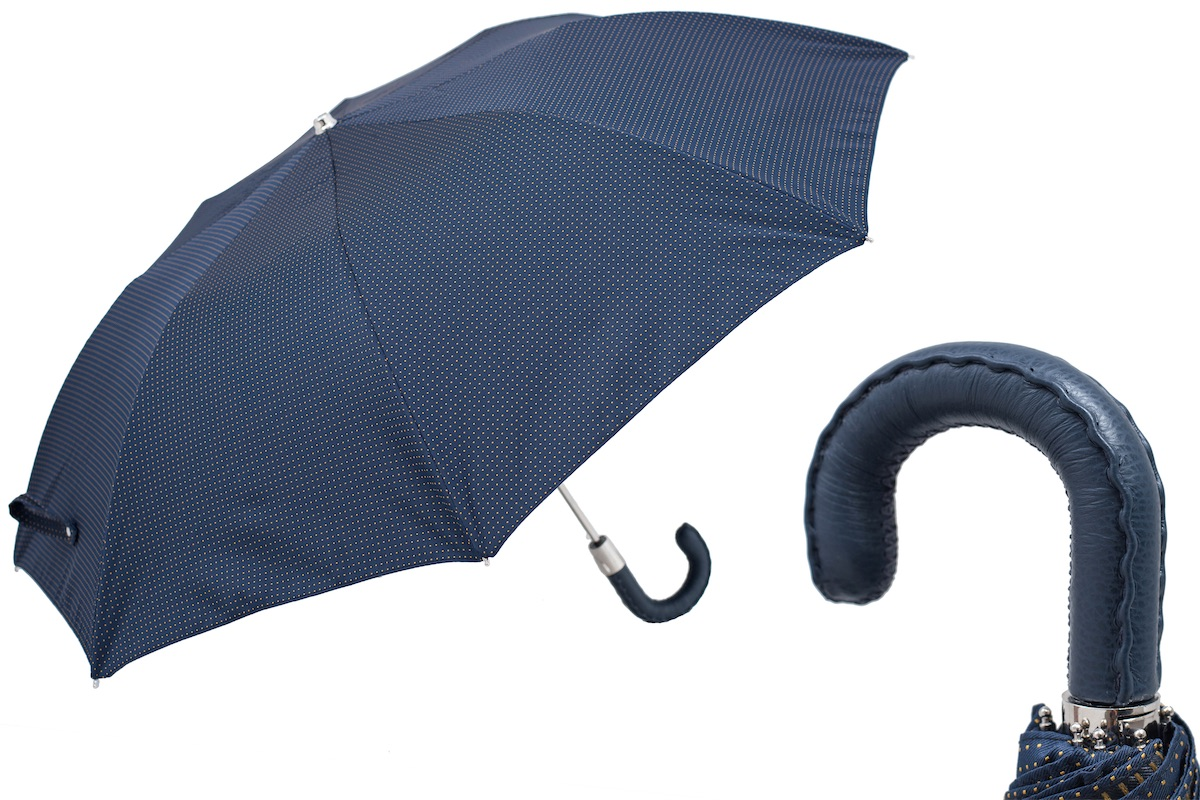 Folding Automatic Umbrella – Leather Handle, Compact Waterproof Rain Gear