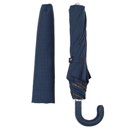 Folding Automatic Umbrella – Leather Handle, Compact Waterproof Rain Gear