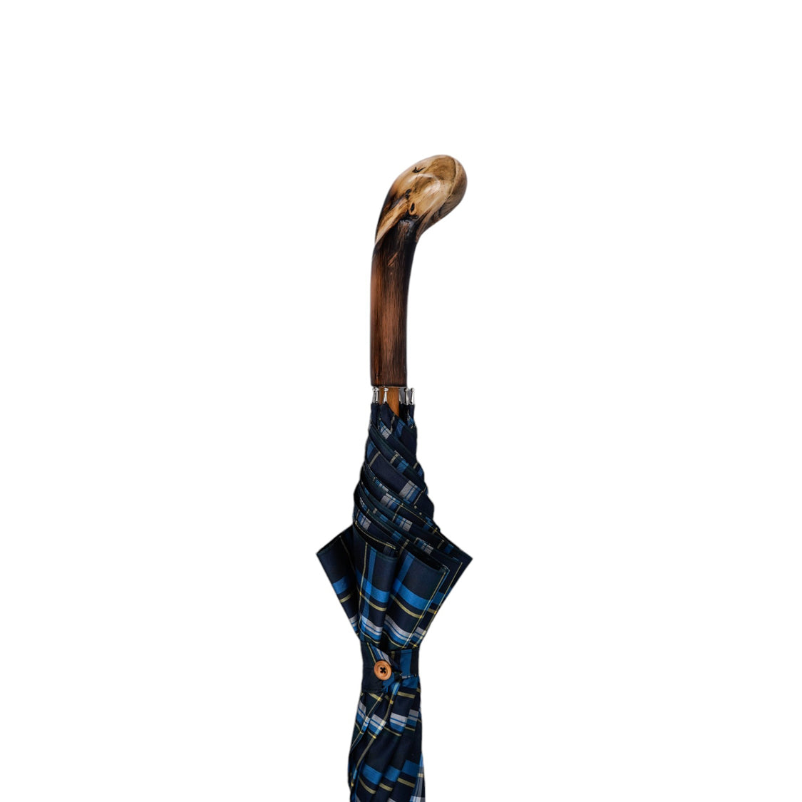 Stylish handcrafted Italian umbrella with a natural chestnut root handle, designed for men by Ilmarchesato.