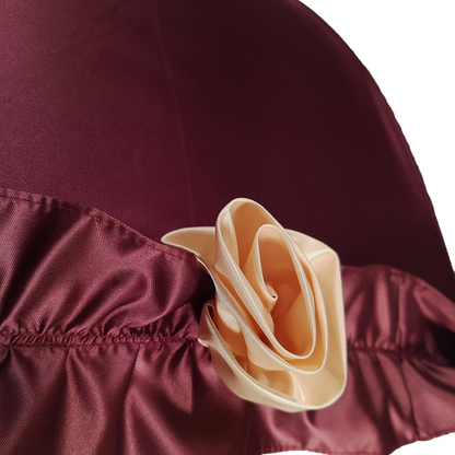Frilly Folding Umbrella – Burgundy Rose Detail | Automatic Open, Gold Handle