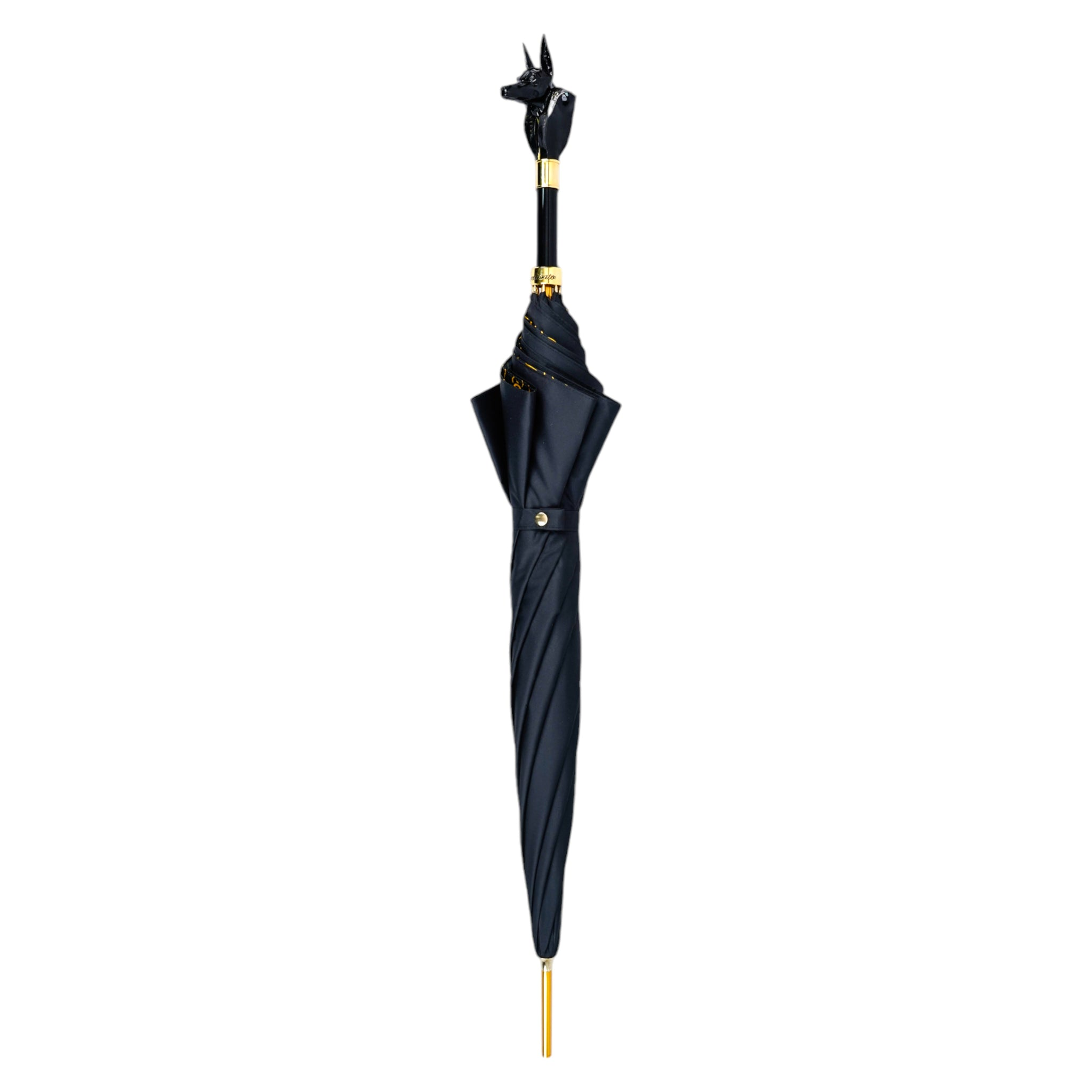 Ilmarchesato Anubi umbrella featuring 24K gold-plated accents, showcasing a sleek design for men.