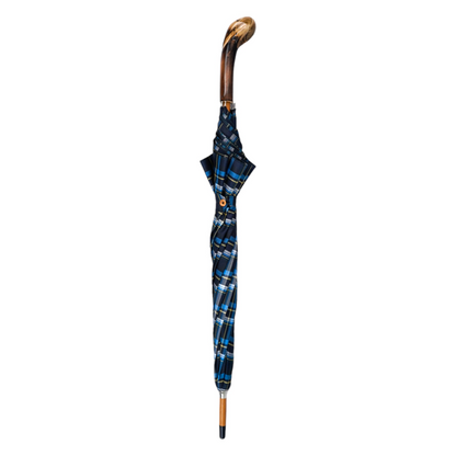 Stylish handcrafted Italian umbrella with natural chestnut root handle, designed for men by Ilmarchesato.