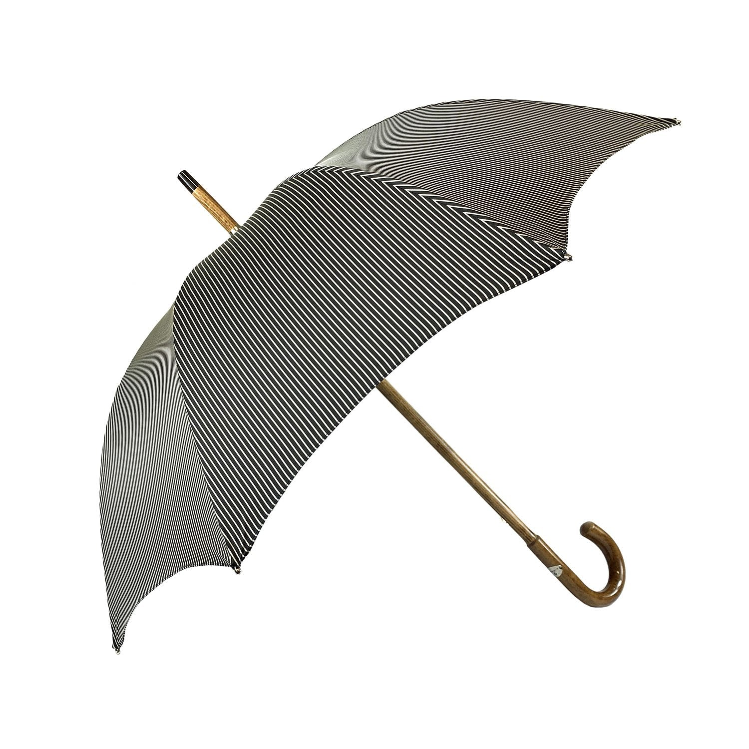 Black and white bespoke men's umbrella with a hand-curved Malacca wood handle, stylish and elegant from Ilmarchesato.