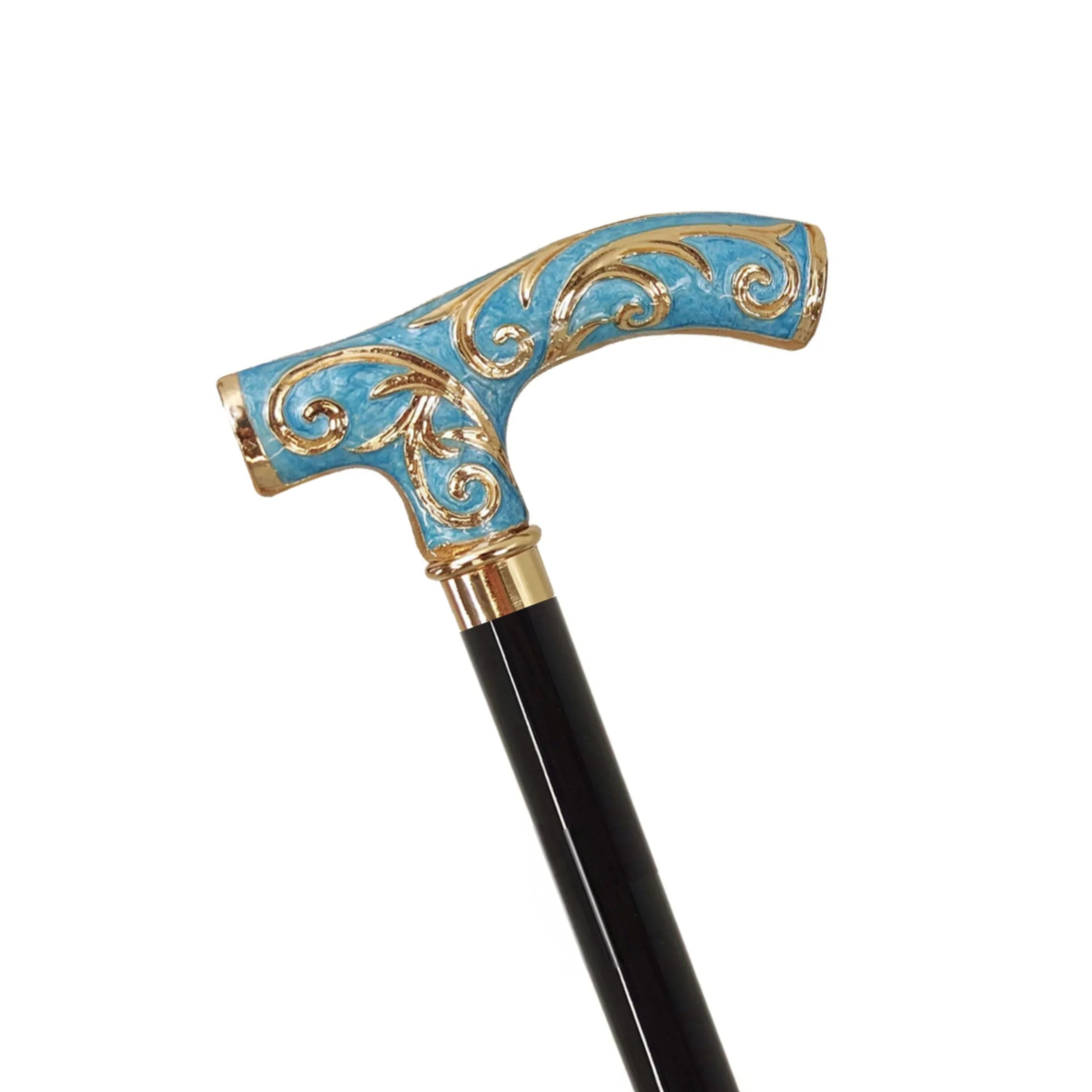 Luxury Crutch Walking Stick – Tiffany Blue Cane With 24K Gold Handle & Durable Black Beech Wood