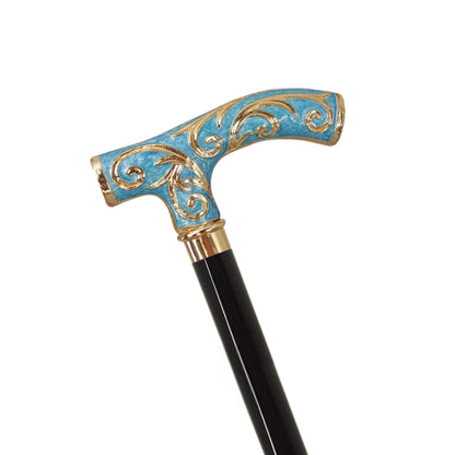 Luxury Crutch Walking Stick – Tiffany Blue Cane With 24K Gold Handle & Durable Black Beech Wood