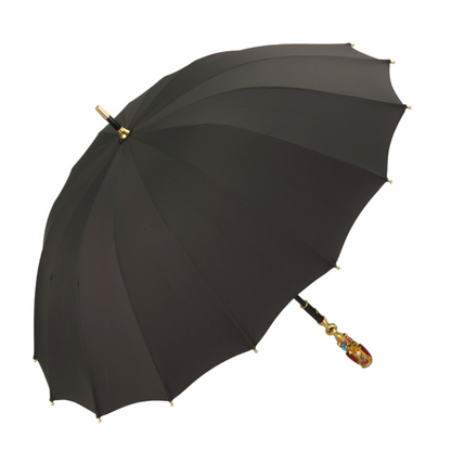 Limited Edition Umbrella – Black Jaquard Canopy | Handmade Gold Handle & Crystal Droplets