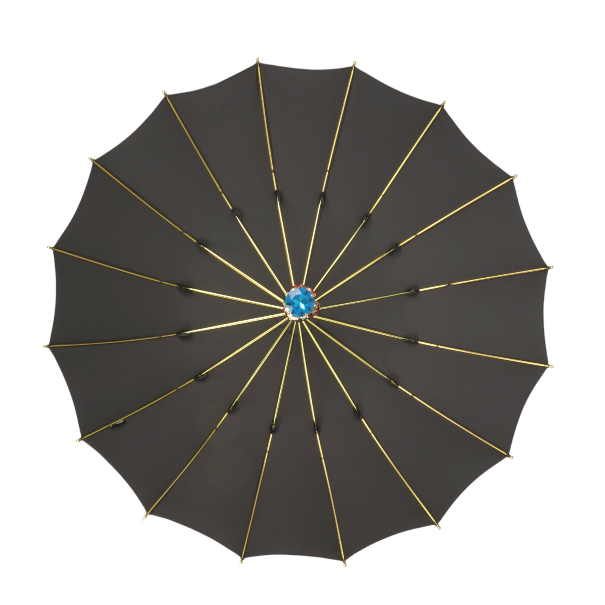 Limited Edition Umbrella – Black Jaquard Canopy | Handmade Gold Handle & Crystal Droplets
