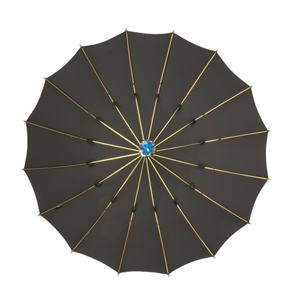 Limited Edition Umbrella – Black Jaquard Canopy | Handmade Gold Handle & Crystal Droplets