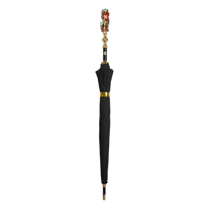 Limited Edition Umbrella – Black Jaquard Canopy | Handmade Gold Handle & Crystal Droplets