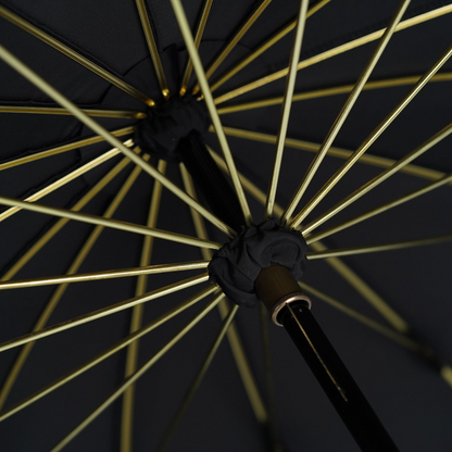 Limited Edition Umbrella – Black Jaquard Canopy | Handmade Gold Handle & Crystal Droplets