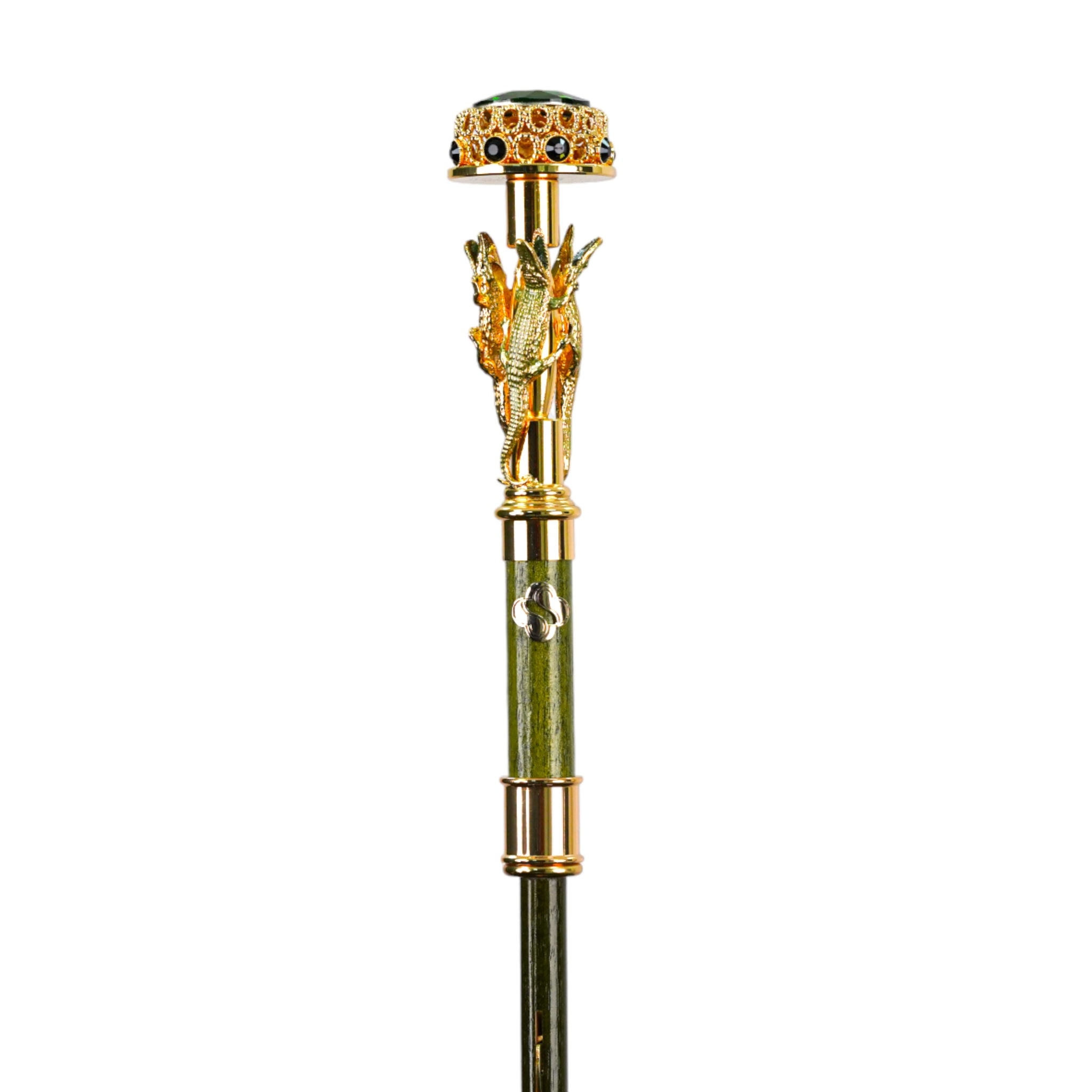 Luxury Green Umbrella – Handmade Italian Dark Green Men’s Rain Umbrella with 24K Gold Handle