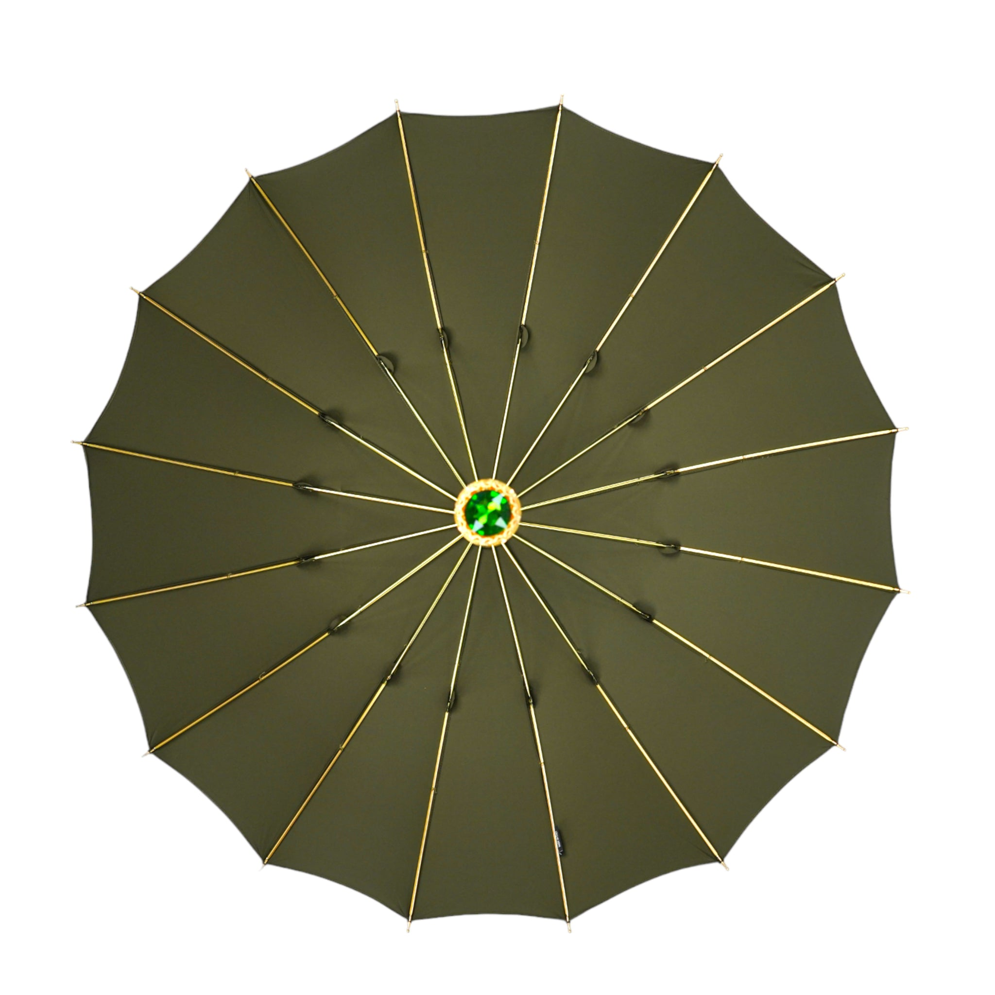 Luxury Green Umbrella – Handmade Italian Dark Green Men’s Rain Umbrella with 24K Gold Handle