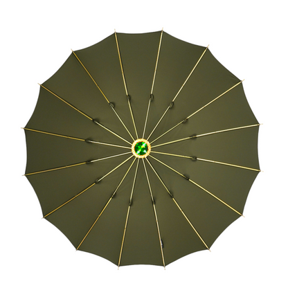 Luxury Green Umbrella – Handmade Italian Dark Green Men’s Rain Umbrella with 24K Gold Handle