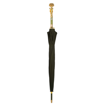Luxury Green Umbrella – Handmade Italian Dark Green Men’s Rain Umbrella with 24K Gold Handle