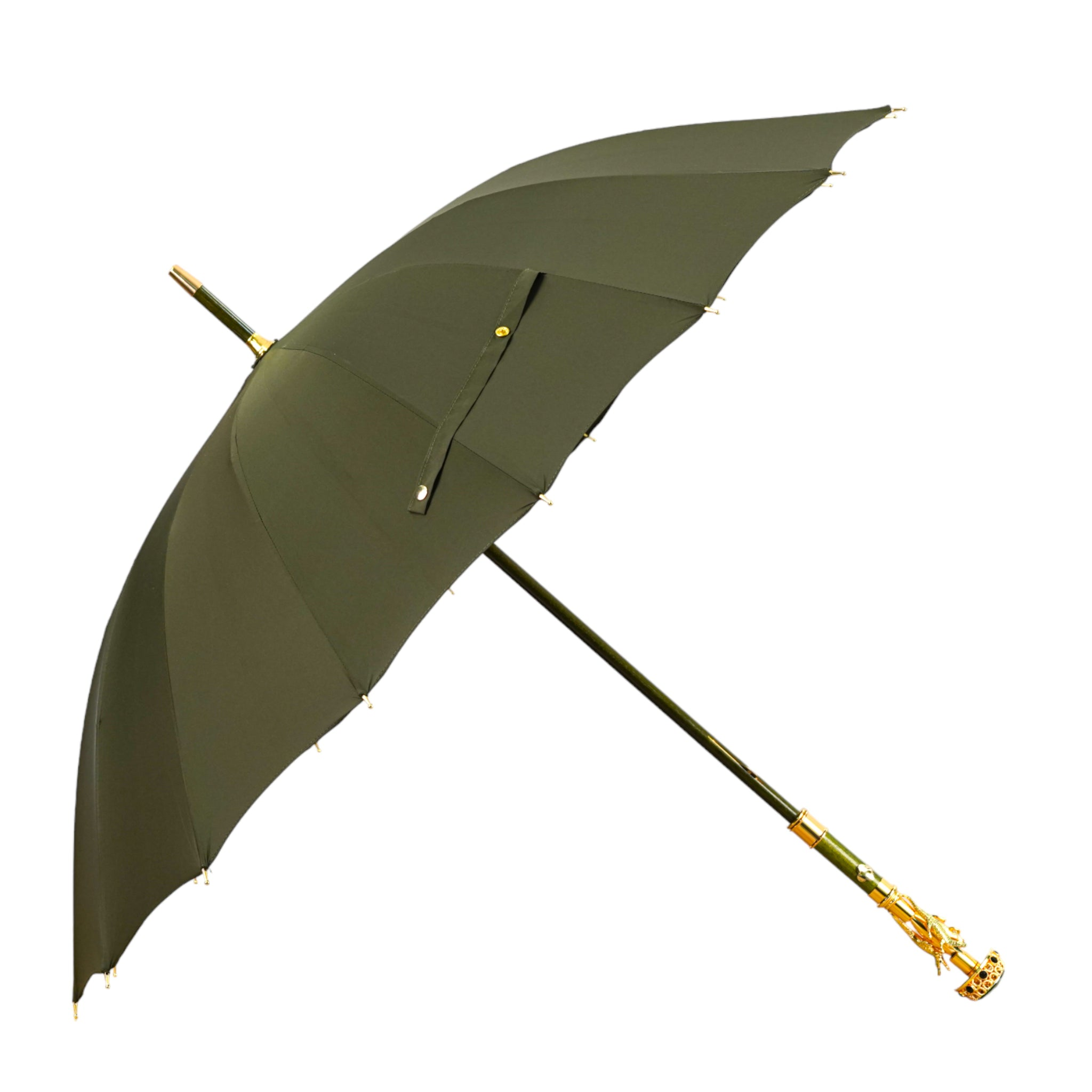 Luxury Green Umbrella – Handmade Italian Dark Green Men’s Rain Umbrella with 24K Gold Handle