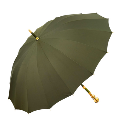 Luxury Green Umbrella – Handmade Italian Dark Green Men’s Rain Umbrella with 24K Gold Handle