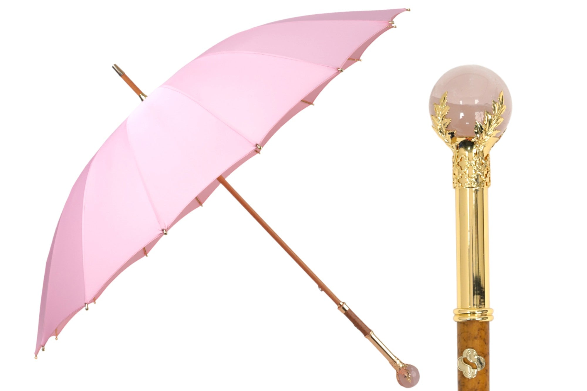 Pink Designer Umbrella – Luxury Handmade Italian Rain Umbrella with Gold-Plated Handle
