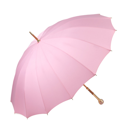 Pink Designer Umbrella – Luxury Handmade Italian Rain Umbrella with Gold-Plated Handle