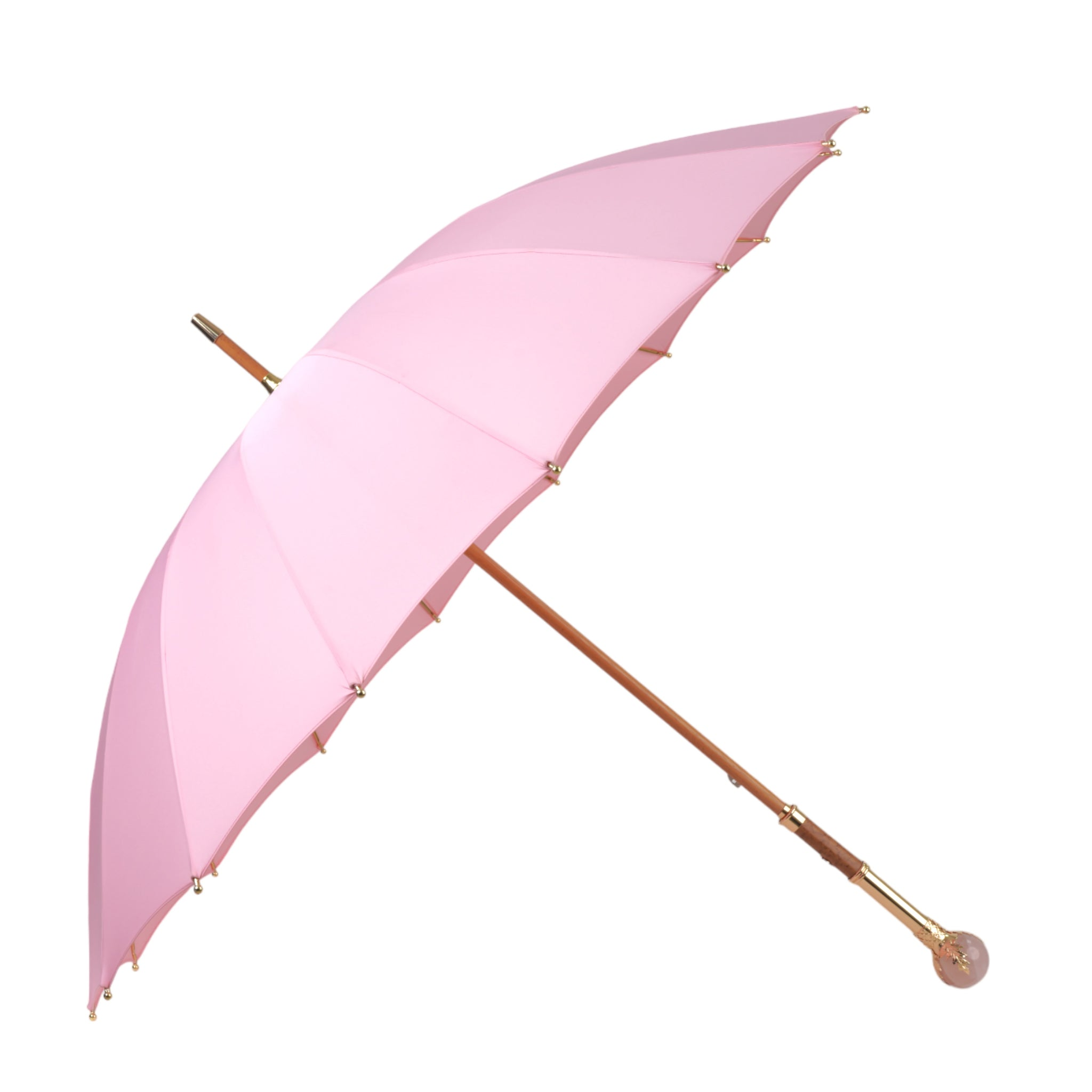 Pink Designer Umbrella – Luxury Handmade Italian Rain Umbrella with Gold-Plated Handle
