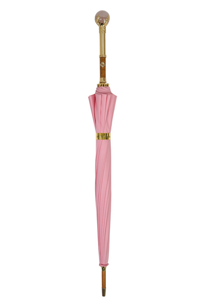 Pink Designer Umbrella – Luxury Handmade Italian Rain Umbrella with Gold-Plated Handle