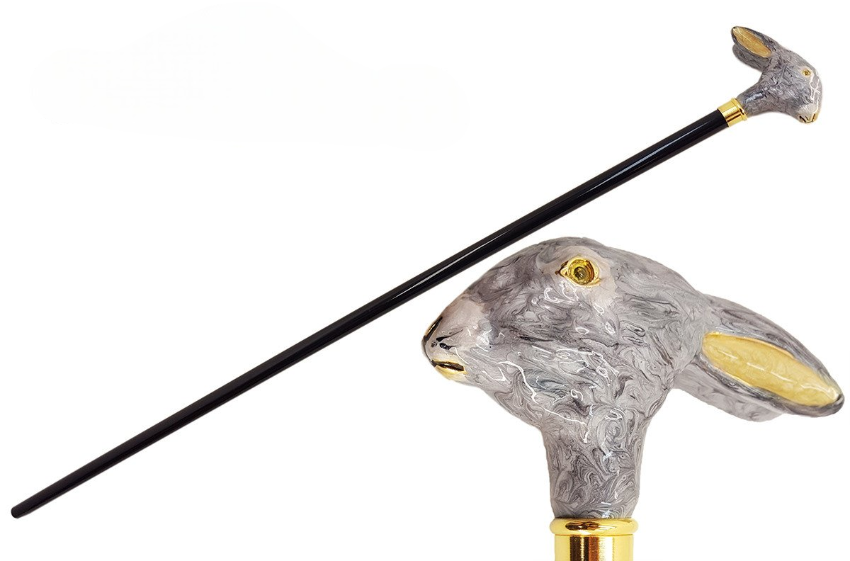 Designer Walking Cane - Handcrafted Italian Bunny Head Cane with 24K Gold Plated Accents