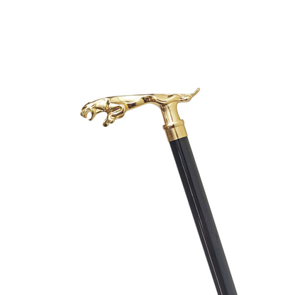 Goldplated Jaguar Walking Stick – Handmade Italian Artisan Cane With Black Beechwood Shaft