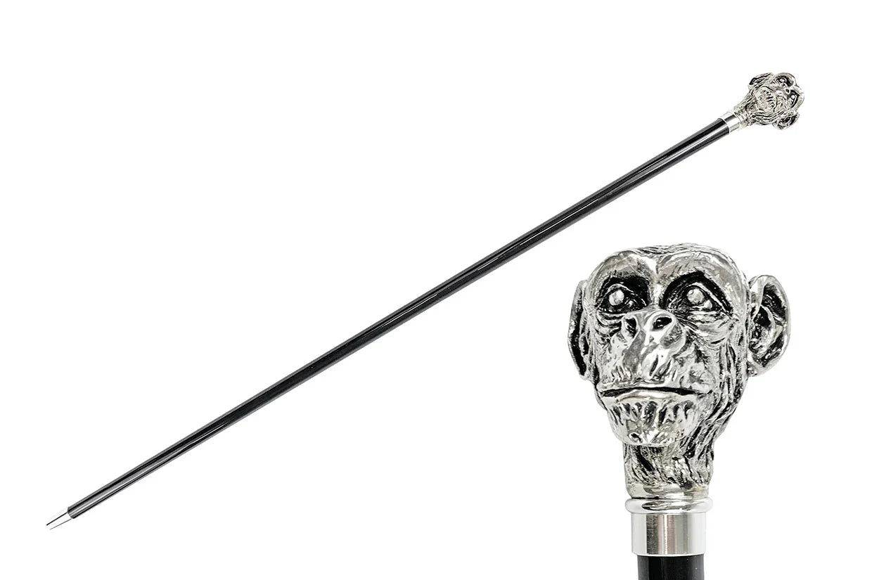 Luxury Silver Walking Cane – Silver Monkey Handle, Black Beech Wood Shaft