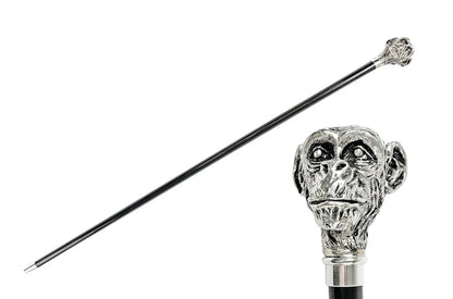 Luxury Silver Walking Cane – Silver Monkey Handle, Black Beech Wood Shaft