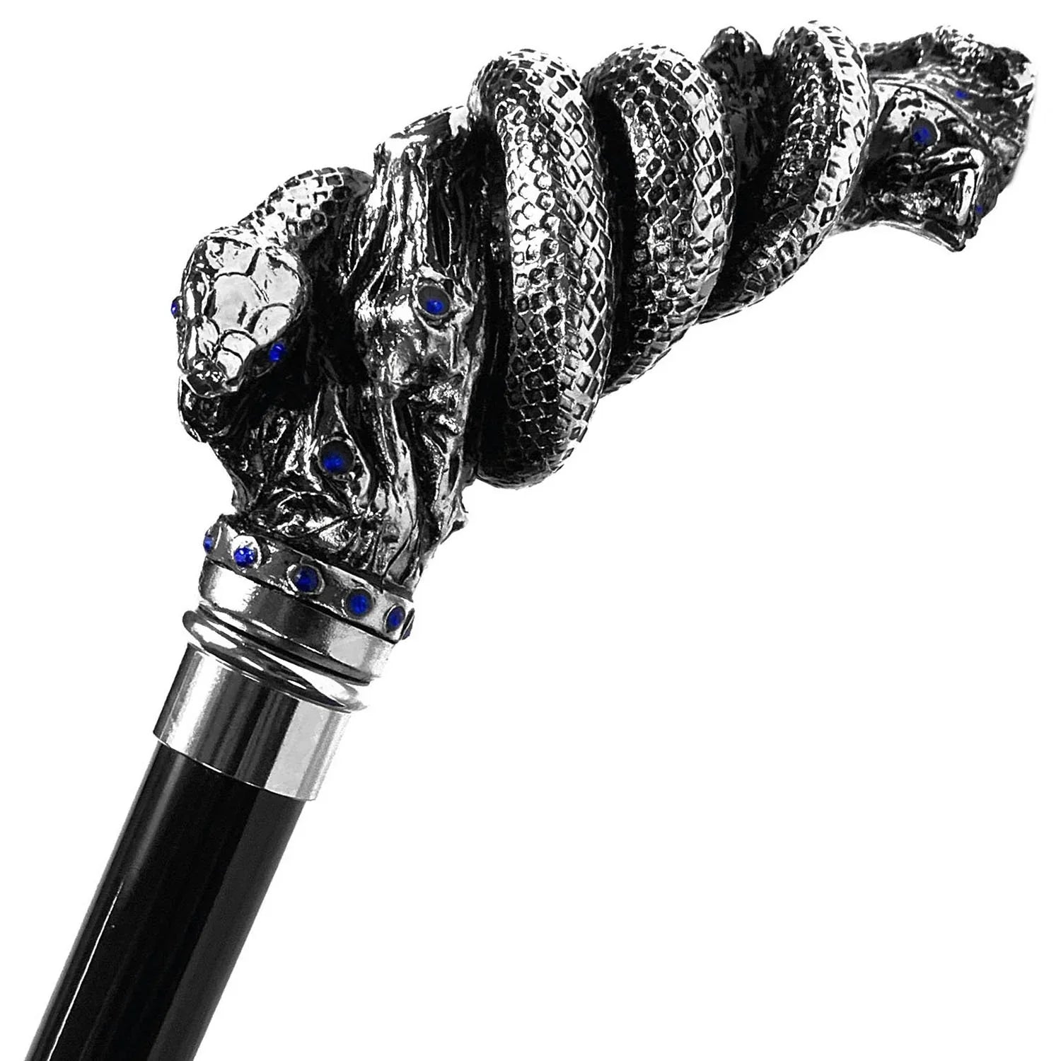 Silver-Plated Snake Cane - Handmade Italian Luxury Walking Stick with Sapphire Crystals